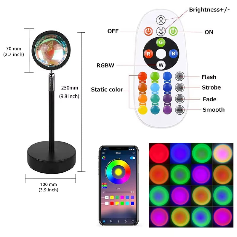 LED Smart APP RGB Sunset Lamp USB Rainbow Projector Light Background Wall Night Light with Wireless Remote Control Desk Lamp