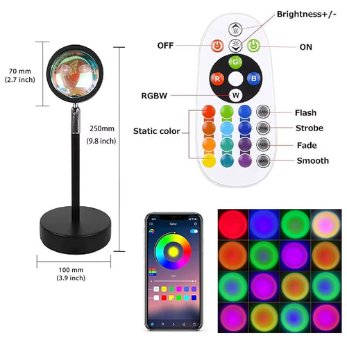 LED Smart APP RGB Sunset Lamp USB Rainbow Projector Light Background Wall Night Light with Wireless Remote Control Desk Lamp